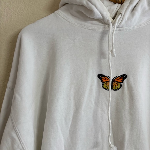 Brandy Melville White Hoodie with Butterfly Embroidery - Picture 4 of 9